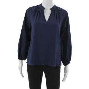 Cartolina Women Basic Striped Cotton V-Neck 3/4 Sleeve Blouse Blue Size S